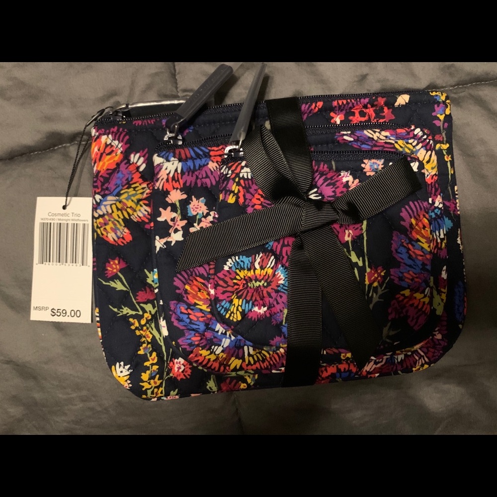 Vera Bradley cosmetic trio midnight wildflowers